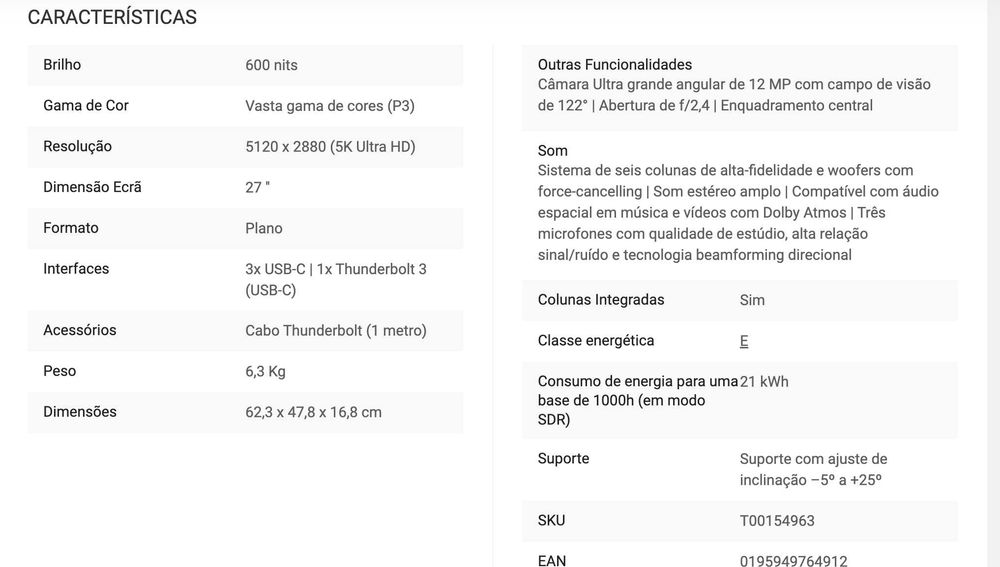 Apple Studio Display 27'' 5k | Como NOVO