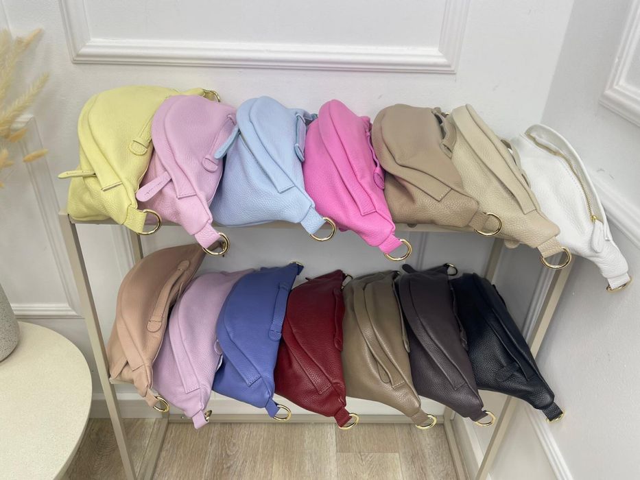 Nerka skóra skórzana naturalna włoska nowa beż róż błękit żółta biała