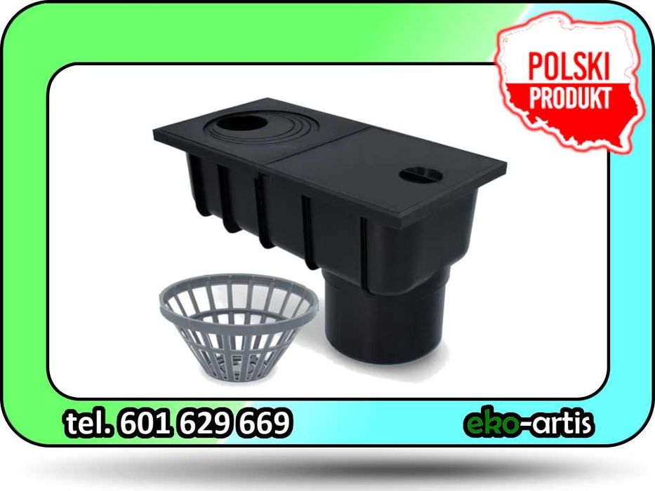 Osadnik rynnowy uniwersalny dolny spust czarny