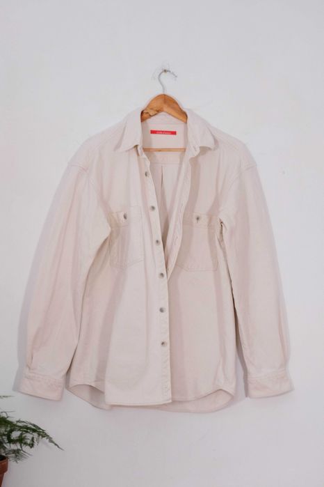 Gruba sztruksowa koszula męska rozmiar M kremowa / ercru