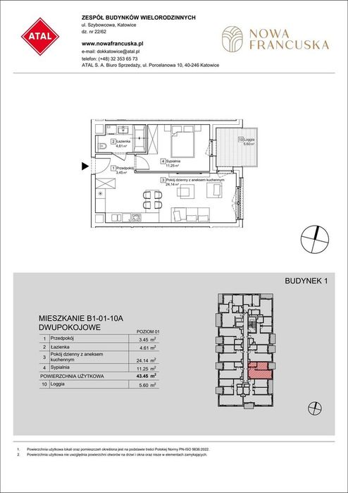 2-pokojowe mieszkanie 43m2 + loggia Bezpośrednio