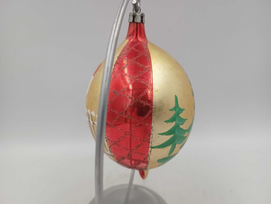 Duża bombka na choinkę z PRL ręcznie malowana stare ozdoby choinkowe