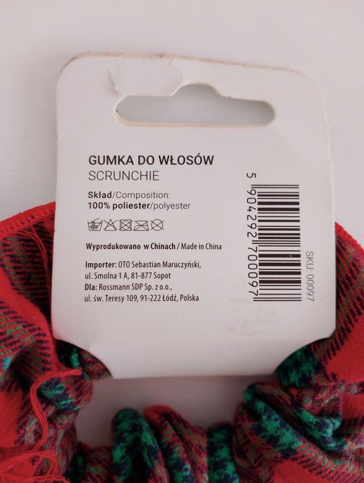 gumka do włosów scrunchie w kratę czerwono zielona