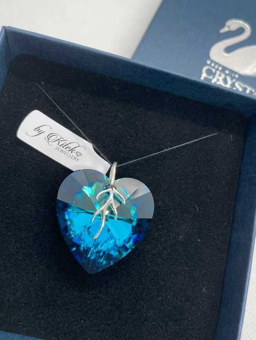 Zawieszka z kryształem Swarovskiego Heart Bermuda Blue 28mm | byKitek