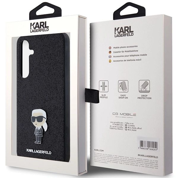 Etui Karl Lagerfeld Fixed Glitter Ikonik Logo Metal Pin na Samsung Galaxy A35 - czarne