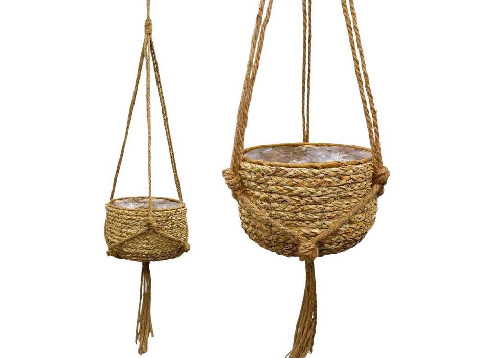 Pleciony Kosz Wiszący Trawa Morska Doniczka Osłonka na Kwiaty Wiszące Boho 24cm