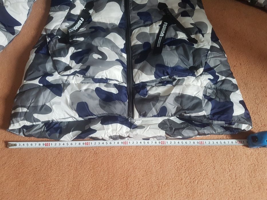 Kurtka zimowa damska moro, szaro-granatowo-biała L