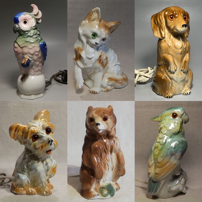 Винтажный ночник светильник статуэтка Кот Собака Попугай Медведь ГДР