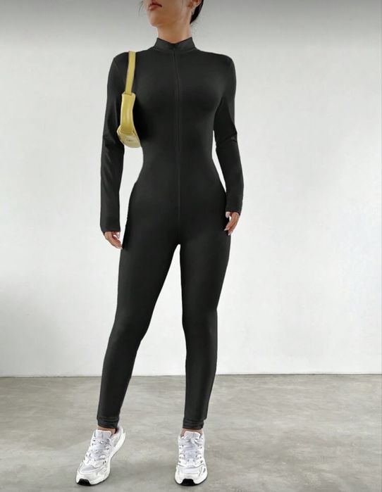 Kombinezon damski sportowy długi rękaw czarny elastyczny S