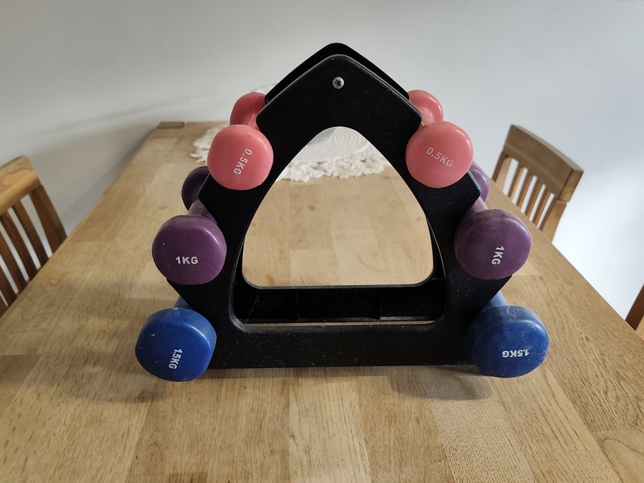 Hantle ciężarki fitness dla kobiet 1.5kg 1kg 0.5kg stojak