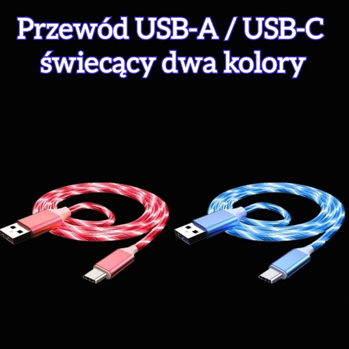 Przewód kabel ładowania USB-A - USB-C świecący