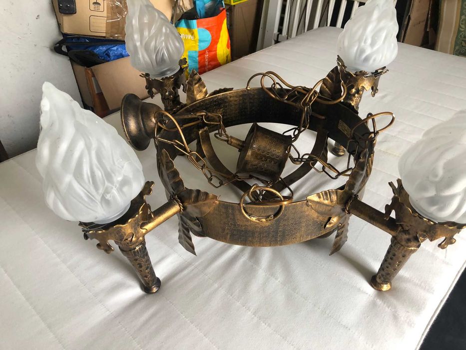 Conjunto Candeeiro de Teto + 4 de parede em Cobre