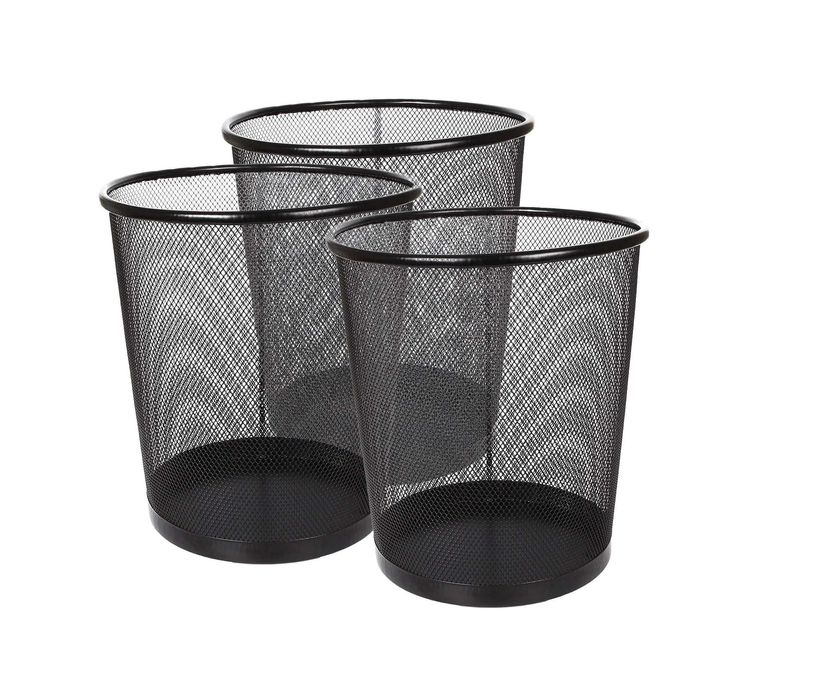 Kosz na śmieci biurowy 12L Metal Siatka Czarny ZESTAW 3 SZTUKI
