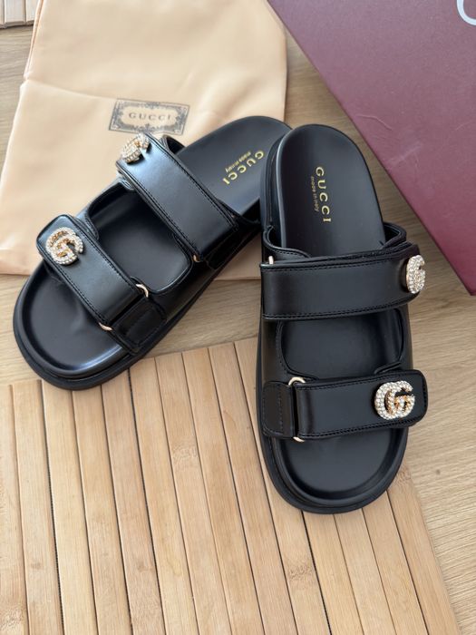 Klapki Gucci Crystal Double G Sandały GG Interlocking G
