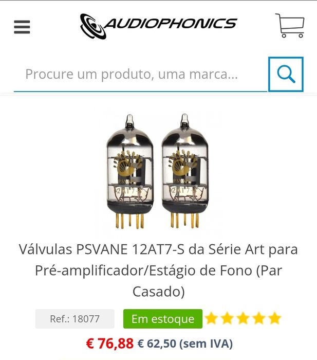 Par  Valvulas PSvane 12AT7 S Arts gold pin