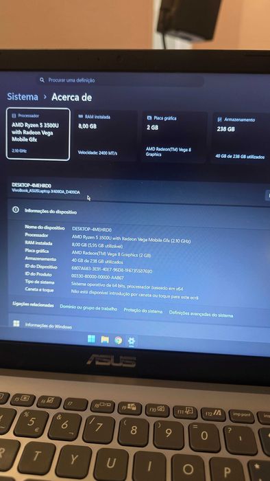 Portátil ASUS Ryzen 5 8GB RAM SSD 256GB Full HD
