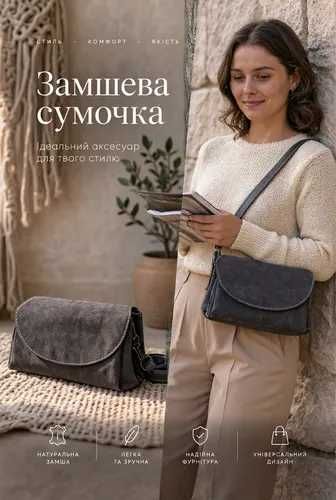 Жіноча сумочка — замша, гладка шкіра, флотар