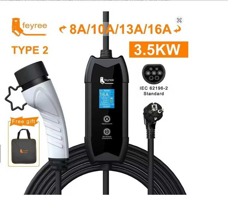 Зарядка електромобіля Feyree Type 1 , Type 2 , GB/T  16А 3,5кВт