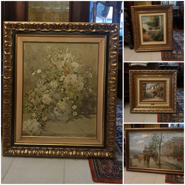 4 quadros a óleo com molduras