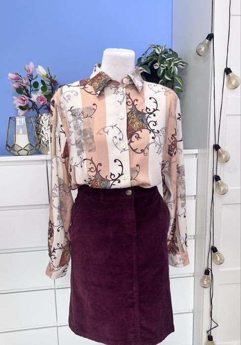 Wiskozowa retro  Lata 80 vintage Koszula  Morelowa wzory ornament