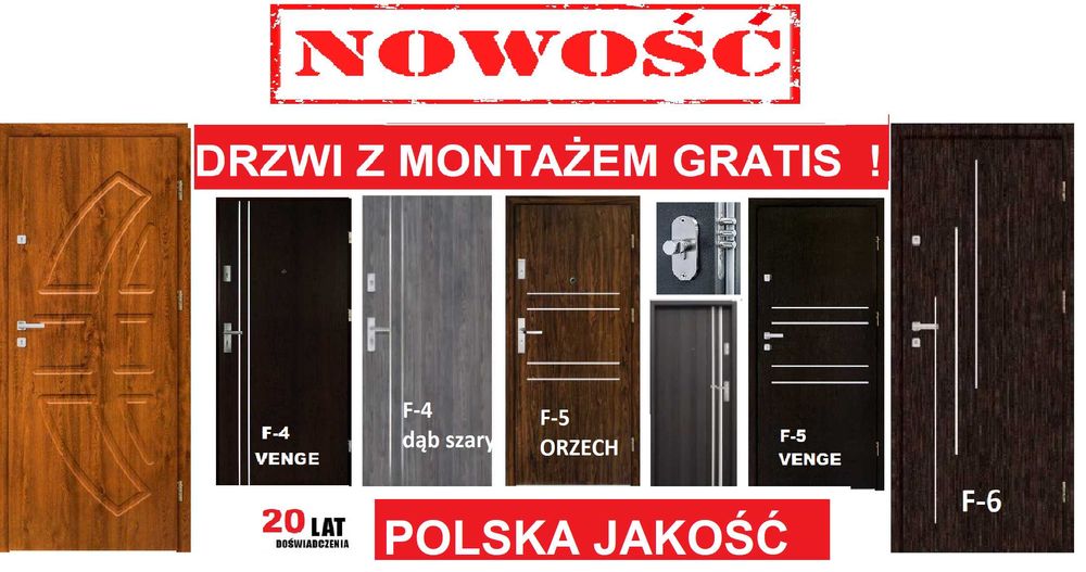 Drzwi zewnętrzne z montażem wejściowe, metalowe -drewniane -do bloku