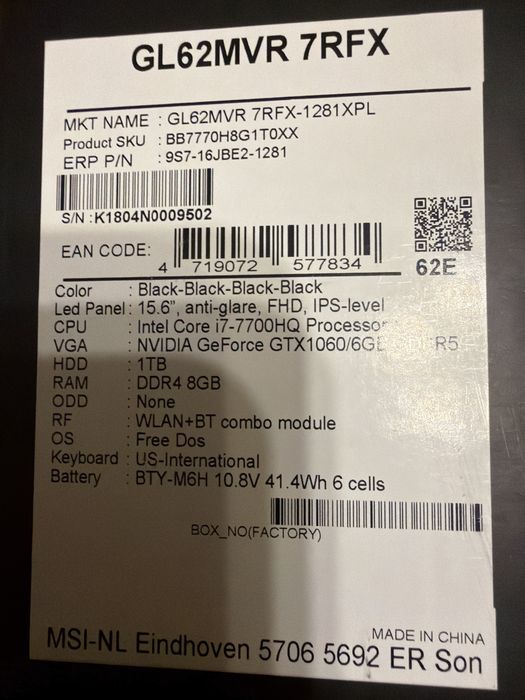 Laptop gamingowy MSI GL62MVR 7RFX