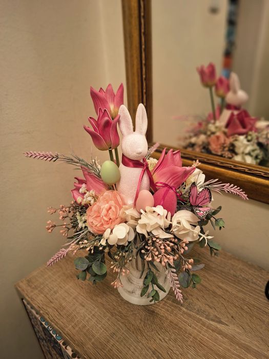 Kompozycja wielkanocna,stroik zajac