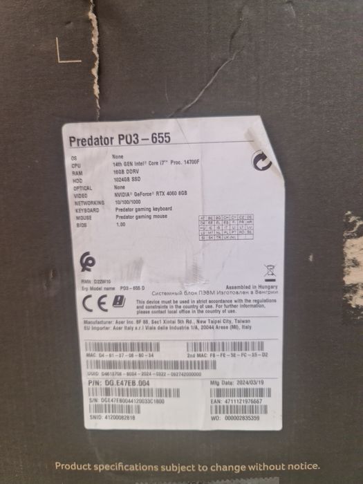 Acer Predator Orin 3000 última geração NOVO