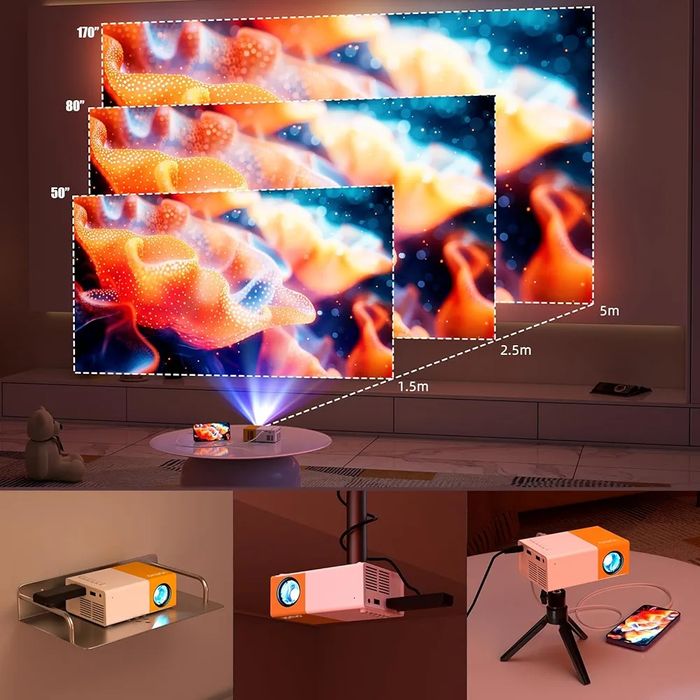 Mini projektor, wideo vamvo, przenośny,menu j.polski