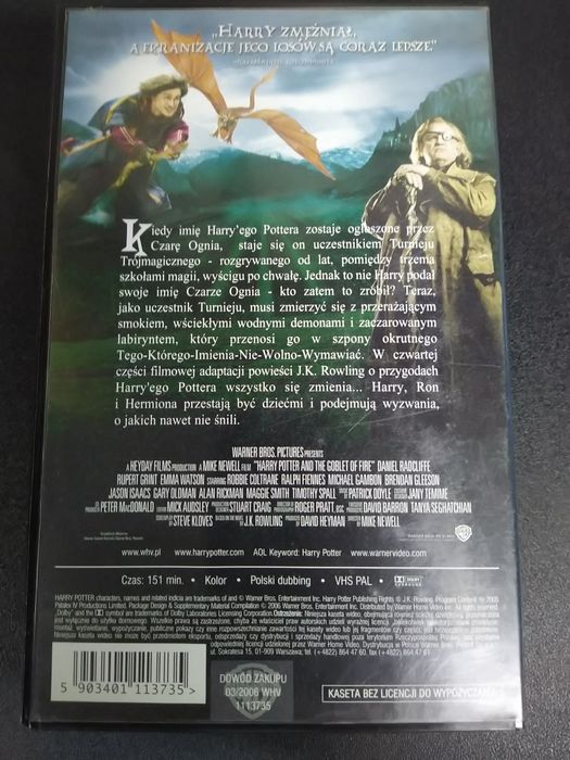 Kaseta VHS Harry Potter i czara ognia