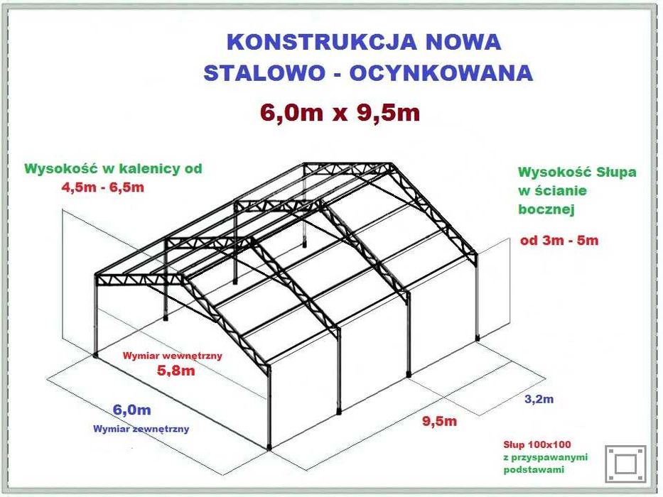 KONSTRUKCJA WIATA OCYNK 6m x 10m Garaż Magazyn Hala Rolna Biznes