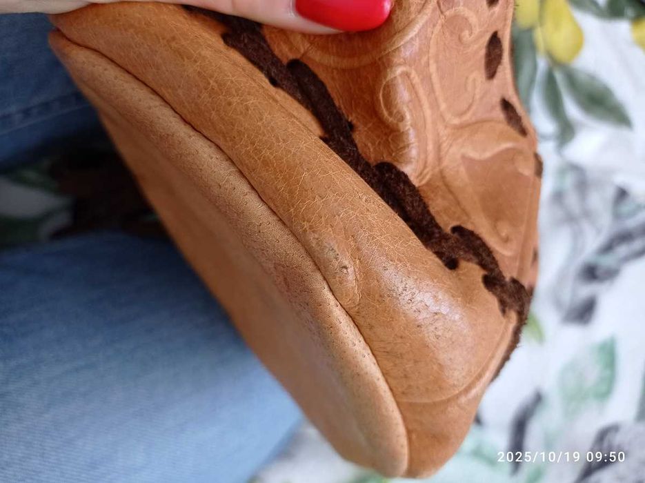 torebka ręcznie szyta skóra naturalna i zamszowa