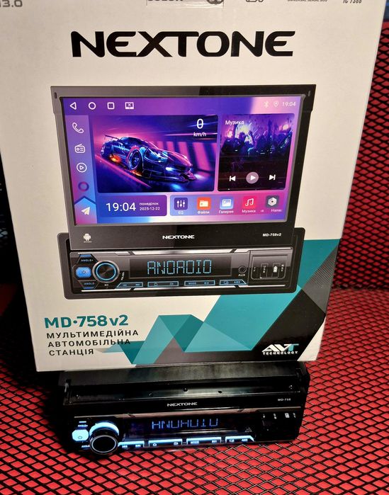 Універсальна 1DIN Android-магнітола з виїзним 7" IPS екраном | 2/64 GB | CarPlay / Android Auto Nextone MD-758 v2