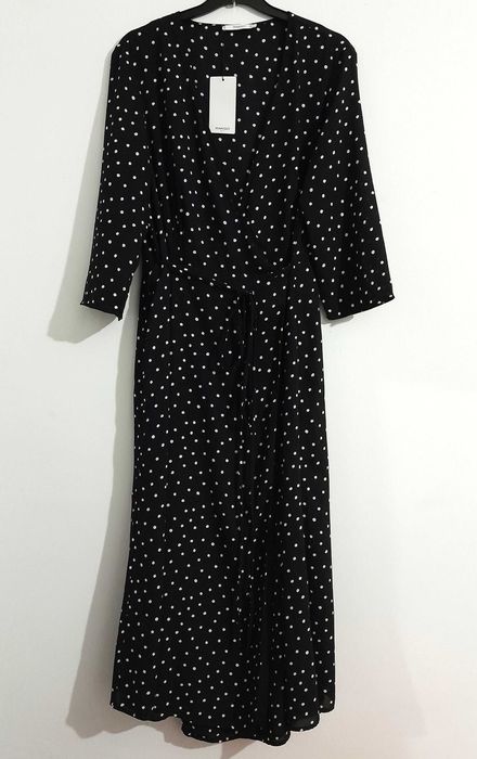 Vestido cruzado preto c/bolinhas da Mango T: M Novo c/etiqueta