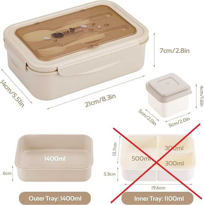 Pudełko na lunch 1400 ml w zestawie sztućce do szkoły i pracy