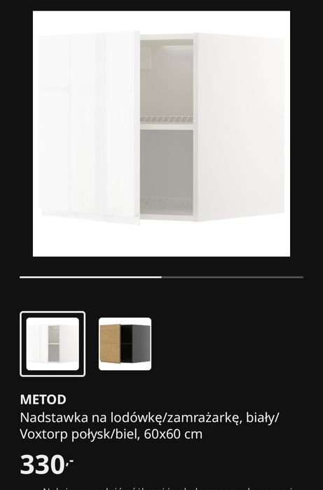Szafka nad lodówkę Ikea voxtorp biały połysk