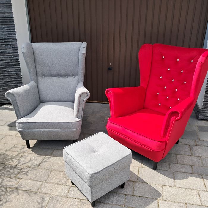 Fotel uszak welur dostępny od ręki,  butelkowa zieleń,  pudrowy, szary