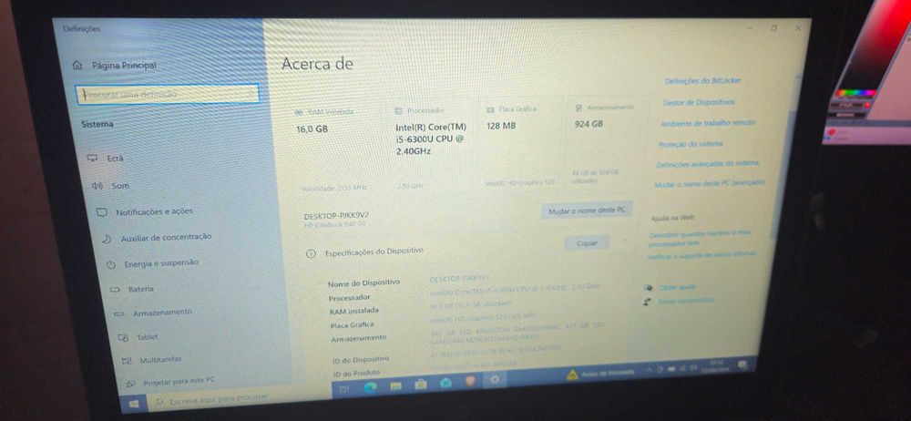 Vendo HP EliteBook 840 G3 | 16GB RAM |  940GB | 170€ Negociável
