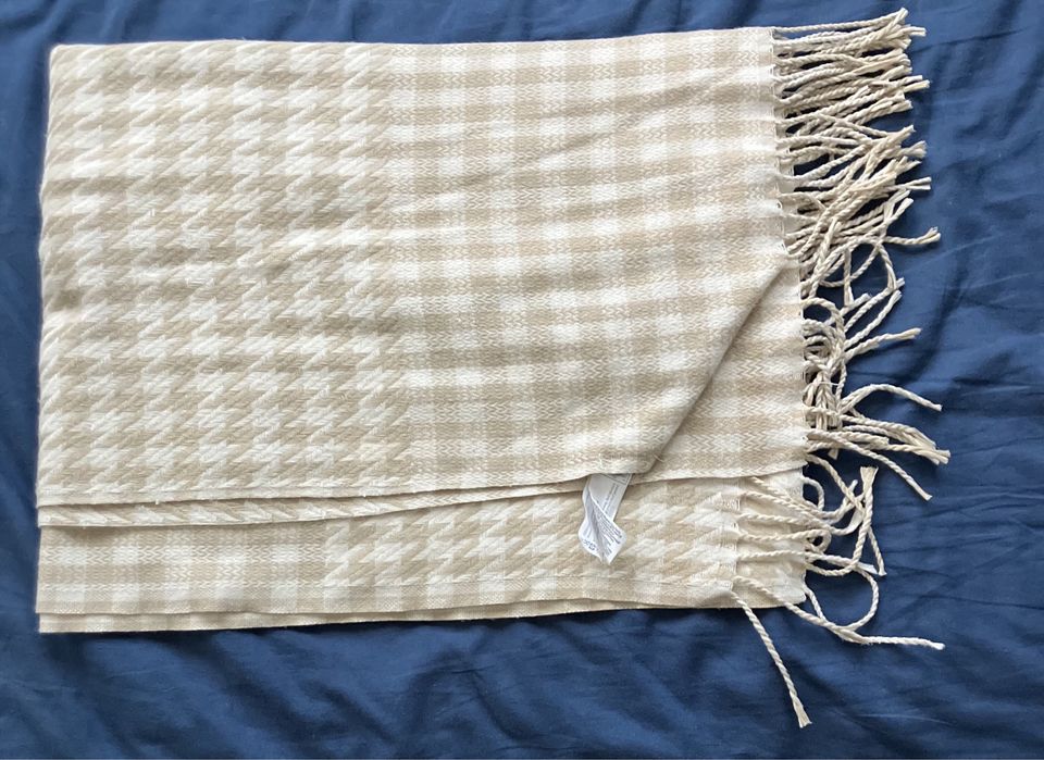 Składana, stylowa chusta beżowo-brązowa krata, InExtenso 100%poliester