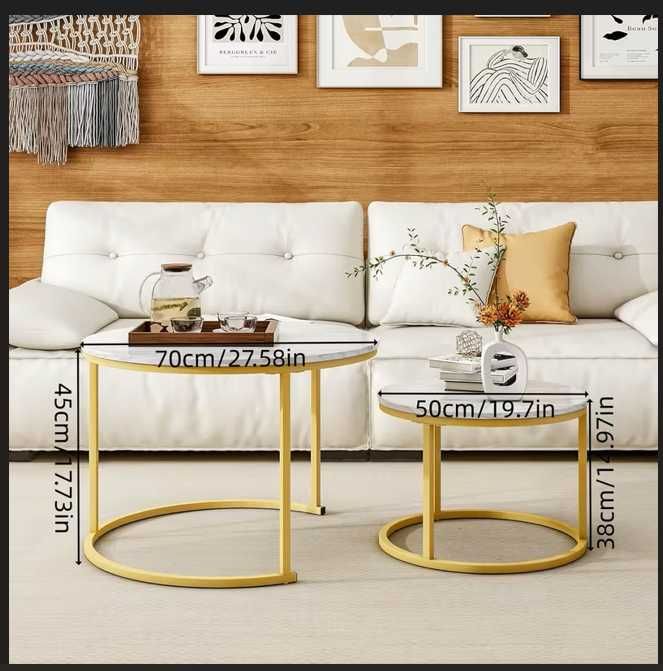 Zestaw 2 stoliki - złoto marmur Nowe