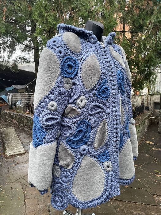 Дубленка с ирланским кружевом. Ручная работа. Эксклюзив.