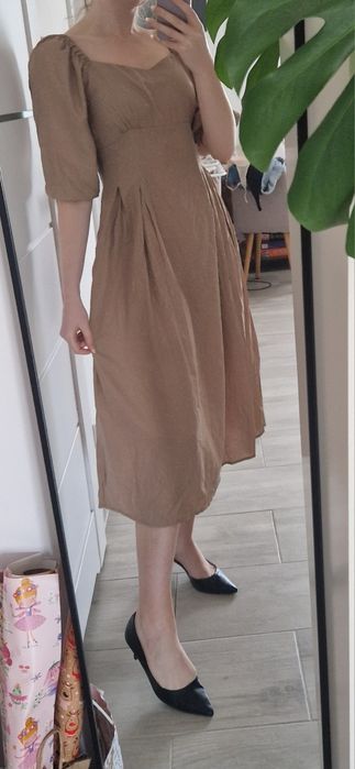 Shein sukienka bufiaste rękawy gorsetowa komunia wesele chrzest