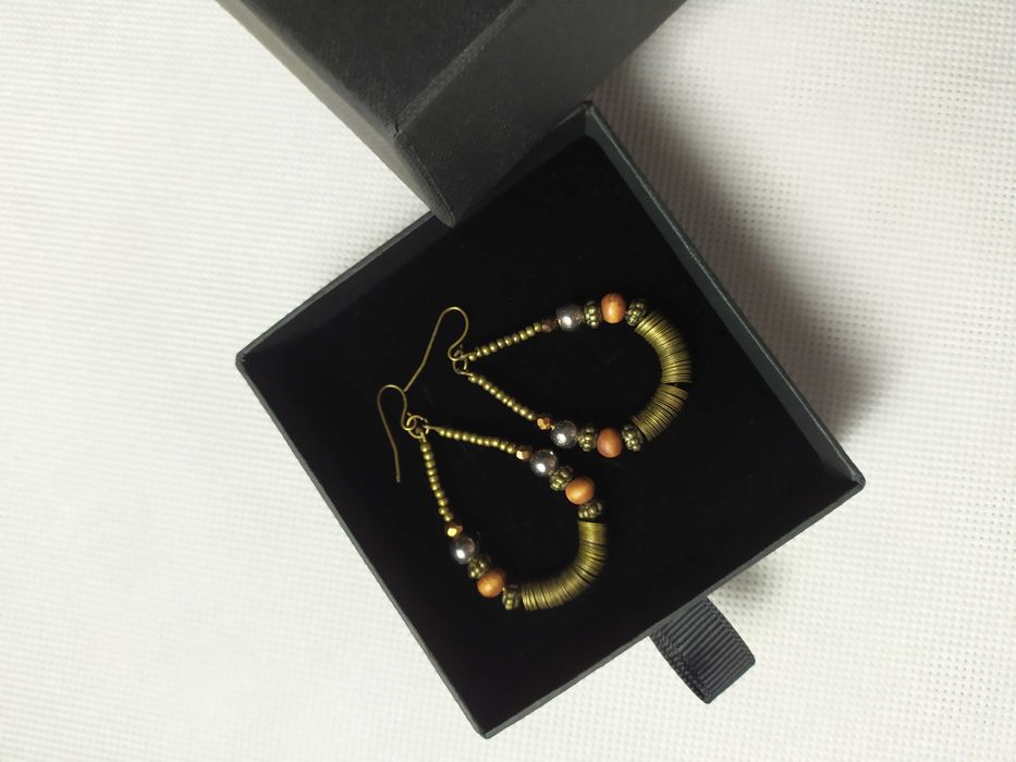 H&M Kolczyki łezki Stare złoto Boho Koraliki Hippie Etno Metal