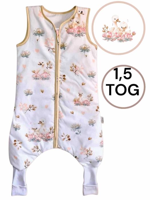 Śpiworek z nogawkami -SKARPETY- 1,5 tog rozmiar 68-80 wzór- Łabądki