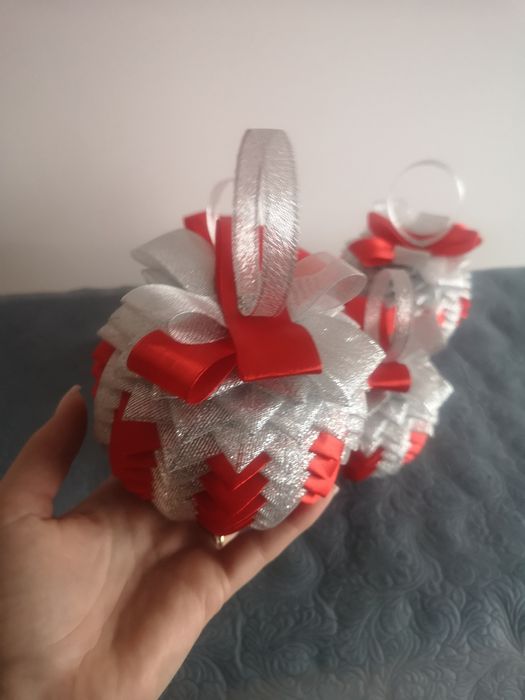 Zestaw 4 bombek ze wstążki rękodzieło