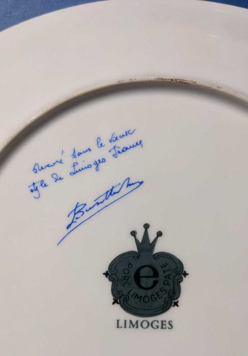 Prato de Bolo e Travessa em porcelana Limoges pintada à mão e assinada