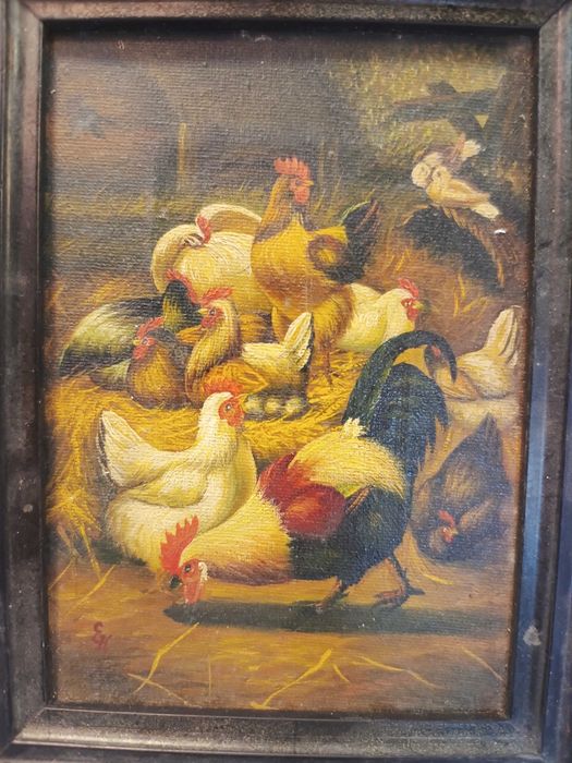 Óleo Sobre Tela Antigo – Galinheiro Escola de Edgar Hunt