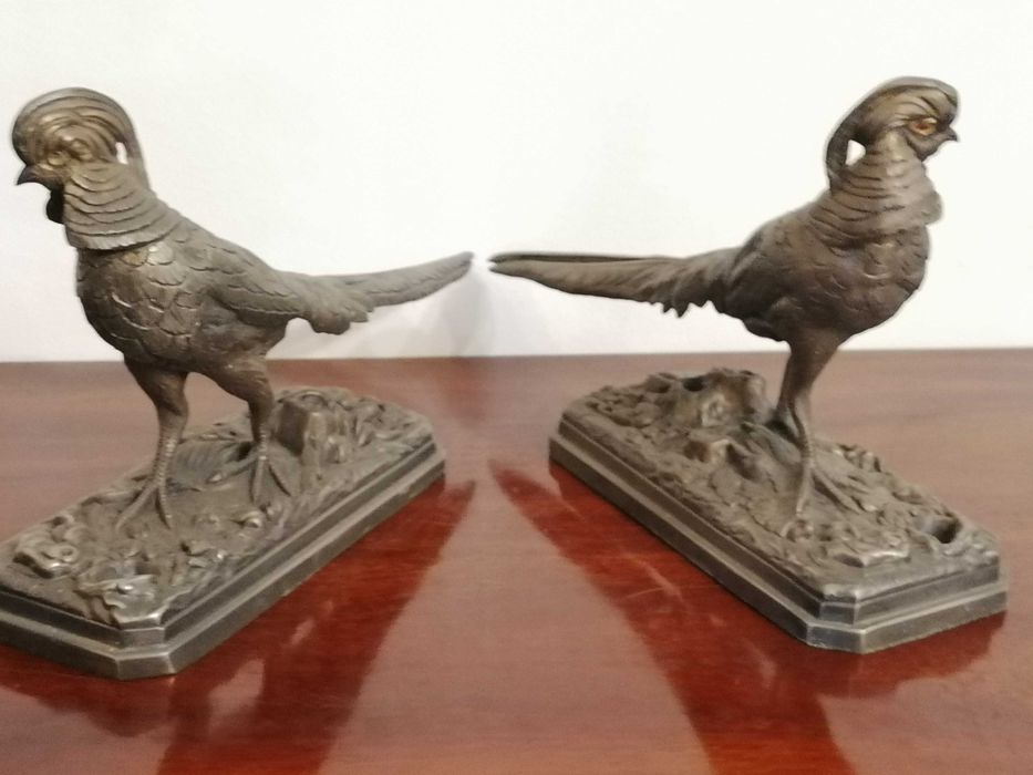 Par Elegante de Esculturas de Faisão em Bronze (Atribuição a Trodoux)
