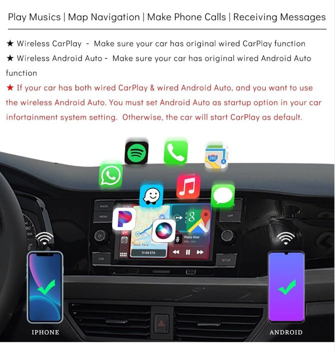 2w1 bezprzewodowy adapter CarPlay Android Mini USB Dongle