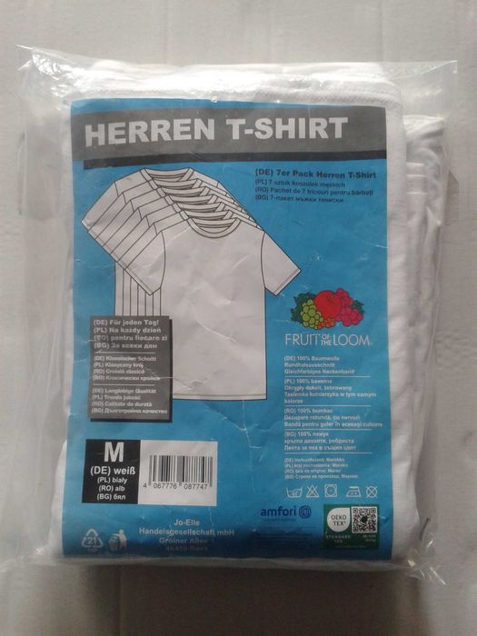 T-Shirt Koszulka męska biała FRUIT OF THE LOOM 100% bawełna x 7 szt.